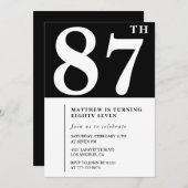 Elegante Black White 87e verjaardag uitnodiging (Voorkant / Achterkant)