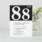 Elegante Black White 88e verjaardag uitnodiging (Staand voorkant)