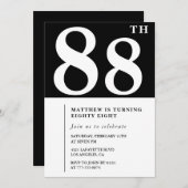 Elegante Black White 88e verjaardag uitnodiging (Voorkant / Achterkant)