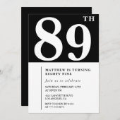 Elegante Black White 89ste verjaardag uitnodiging (Voorkant / Achterkant)