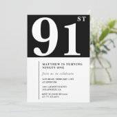 Elegante Black White 91e verjaardag uitnodiging (Staand voorkant)