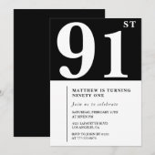 Elegante Black White 91e verjaardag uitnodiging (Voorkant / Achterkant)