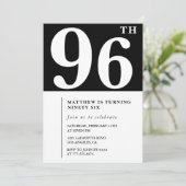 Elegante Black White 96e verjaardag uitnodiging (Staand voorkant)