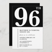 Elegante Black White 96e verjaardag uitnodiging (Voorkant / Achterkant)