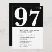 Elegante Black White 97e verjaardag uitnodiging (Voorkant / Achterkant)