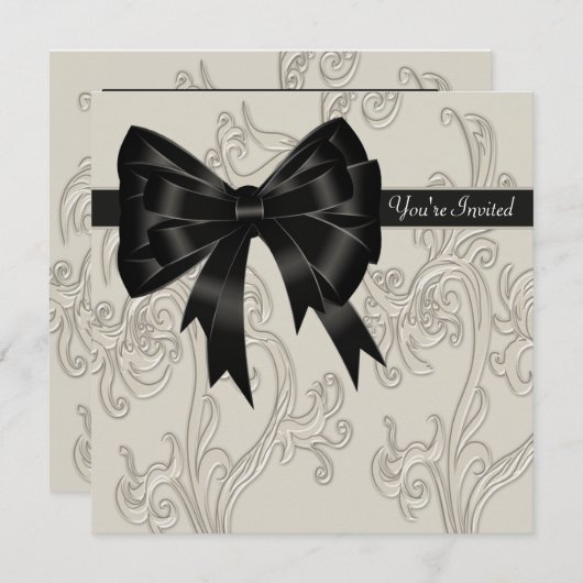 Elegante Black White Cream Swirl Party Kaart (Voorkant / Achterkant)