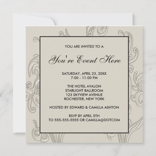 Elegante Black White Cream Swirl Party Kaart (Achterkant)