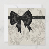 Elegante Black White Cream Swirl Party Kaart (Voorkant)