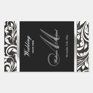 Elegante Black & White Damask Wijn Labels