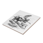 Elegante  Black White Mountain rendier Tegeltje (Zijkant)