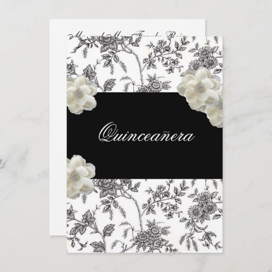 Elegante Black & White Quinceanera uitnodiging (Voorkant / Achterkant)