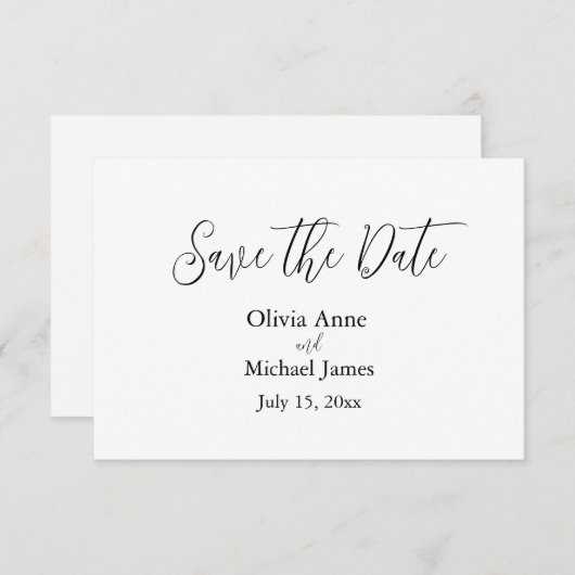 Elegante Black & White Script Save The Date (Voorkant / Achterkant)