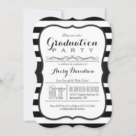 Elegante Black & White Stripes Afstudeerfeest Kaart