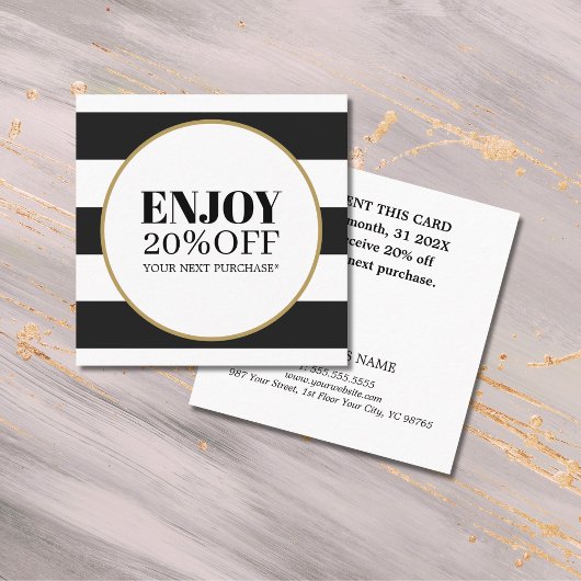 Elegante Black White Stripes Golden Circle Salon Kortingskaartje