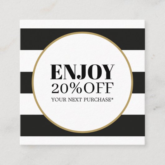Elegante Black White Stripes Golden Circle Salon Kortingskaartje (Voorkant)