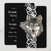 Elegante Black Wild Wolf Verjaardag Uitnodigen Kaart (Voorkant / Achterkant)