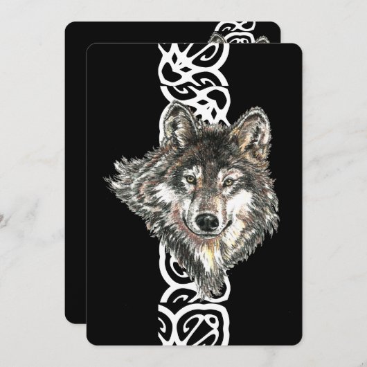 Elegante Black Wild Wolf Verjaardag Uitnodigen Kaart (Voorkant / Achterkant)
