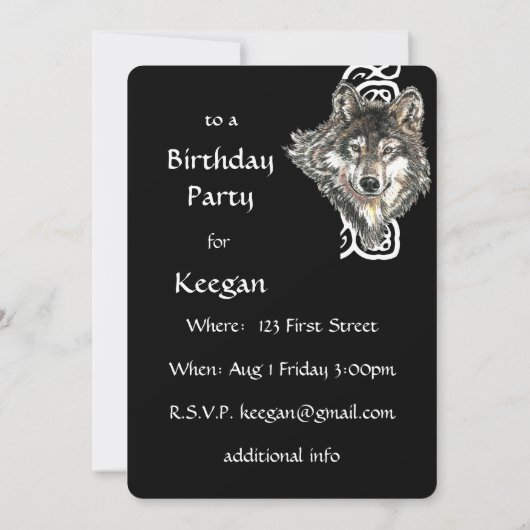 Elegante Black Wild Wolf Verjaardag Uitnodigen Kaart (Achterkant)