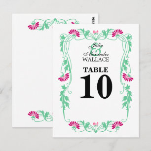 Elegante blad bloemen & krullen tafel nummerkaart briefkaart