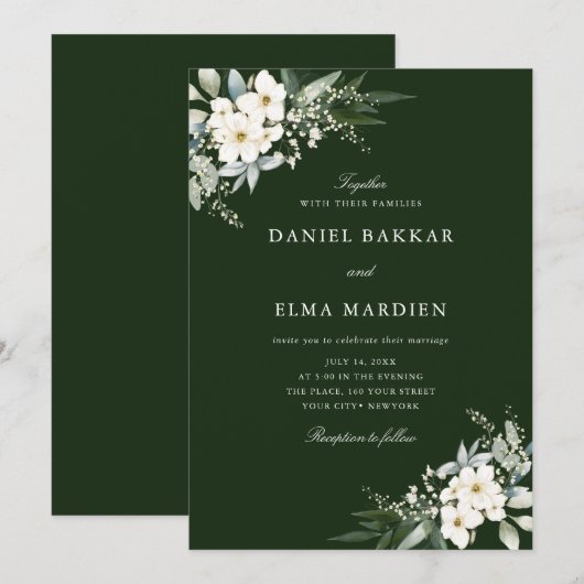 Elegante Blad Boho Aquarel Bloem Bruiloft Kaart (Voorkant / Achterkant)