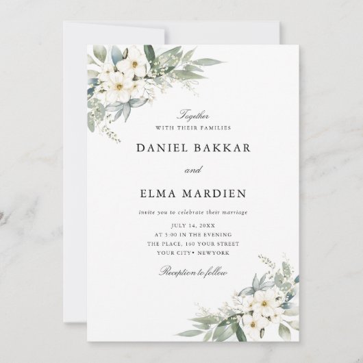 Elegante Blad Boho Waterverf Bloemige Trouw  Kaart (Voorkant)