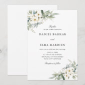 Elegante Blad Boho Waterverf Bloemige Trouw  Kaart (Voorkant / Achterkant)