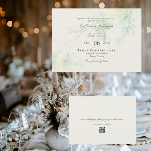 Elegante Blad Cream QR Code Horizontale Trouwkaart Kaart