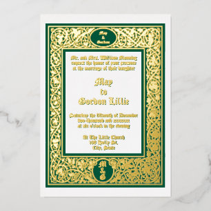 Elegante Blad- en Bloemrijke Rand Trouwkaart Folie Uitnodiging