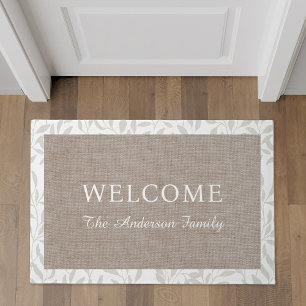 Elegante blad familienaam welkom deurmat