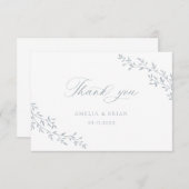 Elegante blad tak botanische blauwe script bruilof bedankkaart (Voorkant / Achterkant)