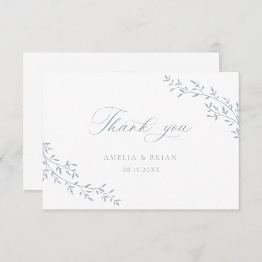 Elegante blad tak botanische blauwe script bruilof bedankkaart (Voorkant / Achterkant)