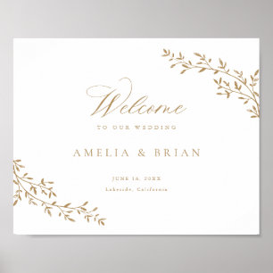 Elegante blad tak botanische gouden trouw welkom poster