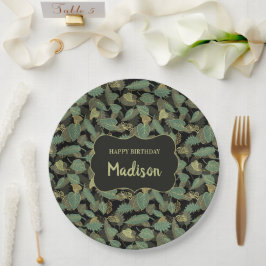 Elegante blad verjaardag botanische initiaal papieren bordje
