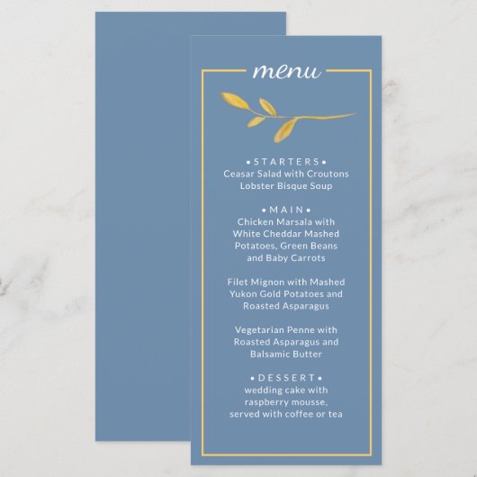 Elegante bladeren. Eenvoudig klassiek menu Blauw h (Voorkant / Achterkant)