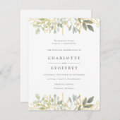 Elegante bladeren en gouden bruiloft uitnodiging (Voorkant / Achterkant)