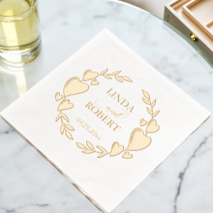 Elegante Bladeren en Hartjes Bruiloft Folie Servetten