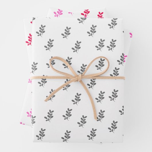 Elegante bladeren Gift Wrap Set van 3 Inpakpapier Vel (In situ)