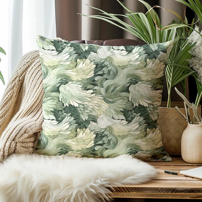 Elegante bladeren Groene tinten Botanisch Kussen (Elegant green feathery leaves decorator pillow)