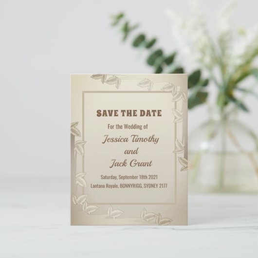 Elegante bladeren in Gold Wedding Save the Date Ca Kaart (Staand voorkant)