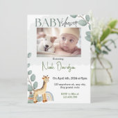 Elegante bladeren met baby giraf en speelgoed kaart (Staand voorkant)