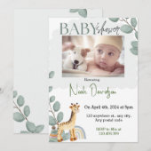 Elegante bladeren met baby giraf en speelgoed kaart (Voorkant / Achterkant)