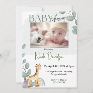 Elegante bladeren met baby giraf en speelgoed kaart