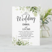 Elegante bladeren met een Waterverf-bruiloft met e Kaart (Staand voorkant)