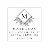 Elegante bladeren & monogram familie retour adres rubberstempel (Afrduk)