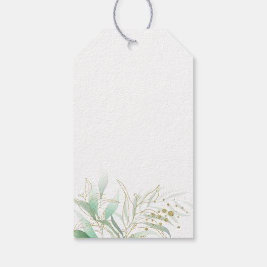 Elegante Bladergroen en Gouden Vertoningsdouche Cadeaulabel (Achterkant)