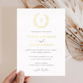Elegante Bladerkrans Monogram Blad Bruiloft Folie Uitnodiging