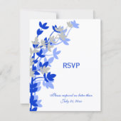 Elegante bladervaring in blauwe zilveren RSVP-kaar RSVP Kaartje (Voorkant)