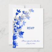 Elegante bladervaring in blauwe zilveren RSVP-kaar RSVP Kaartje (Voorkant)