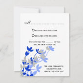 Elegante bladervaring in blauwe zilveren RSVP-kaar RSVP Kaartje (Achterkant)
