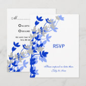 Elegante bladervaring in blauwe zilveren RSVP-kaar RSVP Kaartje (Voorkant / Achterkant)